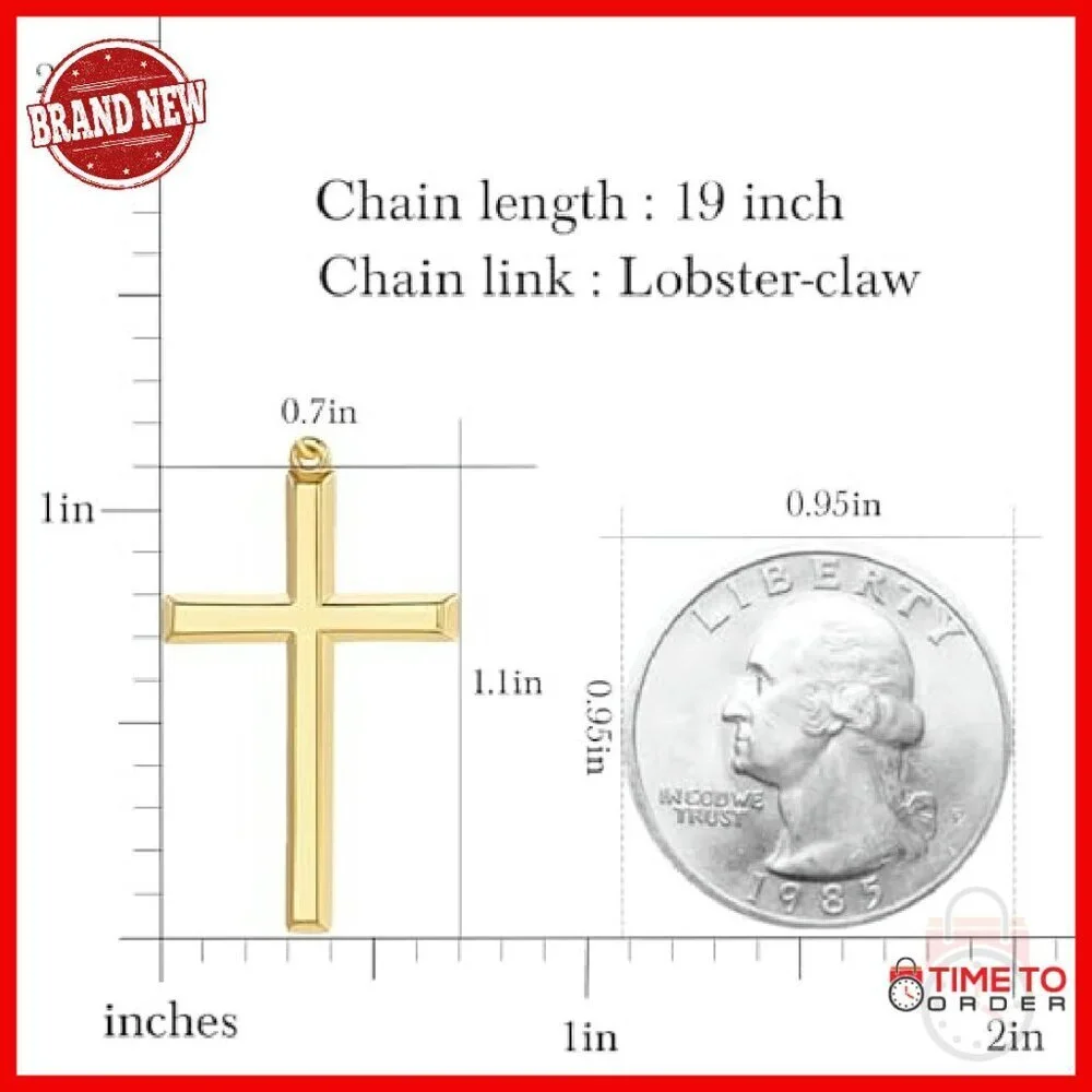14K Gold Cross Pendant Necklace 19 Inch Figaro Chain Lobster Clasp